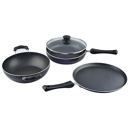 Nirlon Non-Stick Aluminium Cookware Set, 4-Pieces, Black