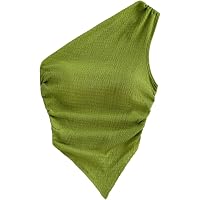 Women's Y2K One Shoulder Crop Top – Asymmetrical Hem, Ruched Sleeveless Tank
