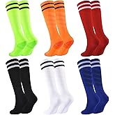 hakugoo Kids Soccer Socks Boys Girls Football Socks Cushioned Athletic Sock Youth Baseball Striped Knee High Sock