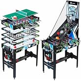 MD Sports 12-in-1 Multi-Game Combo Table with Air Hockey &amp; Foosball, 48-in | Includes Basketball, Table Tennis, Knock Hockey, Air Soccer, Archery, Chess, Checkers &amp; Backgammon, Folds for Storage