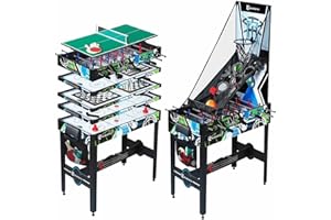 MD Sports 48 Inch 12 in 1 Combo Manual Scoring System Multi Game Room Table with Air Powered Hockey, Basketball, Foosball, Checkers, Chess, & More