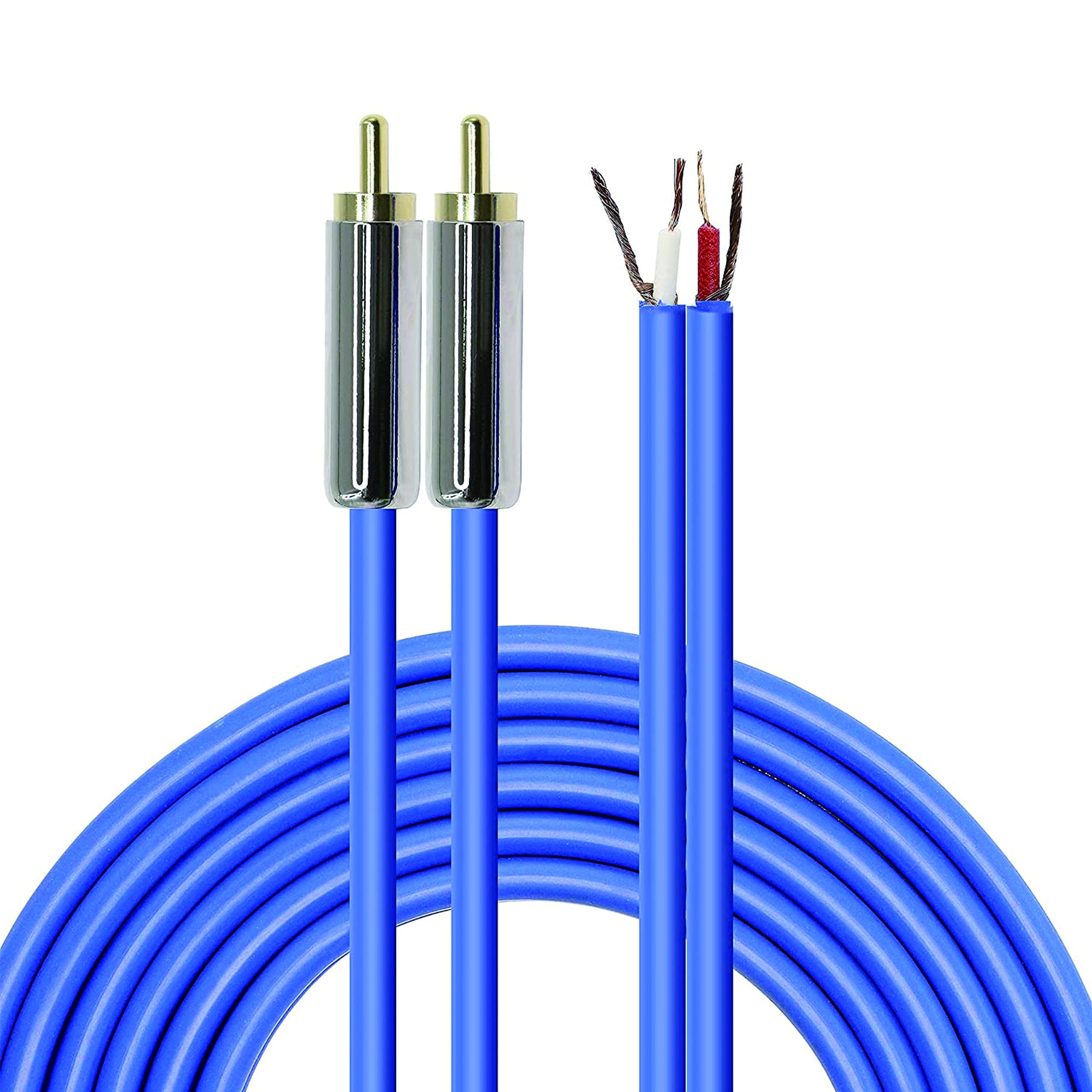 MEIRIYFA Speaker Cable to RCA Plug, 2RCA Speaker Wire Bare Wire OFC Audio Video RCA Cable Open End for Amplifier Subwoofer Cable (2RCA Male)