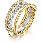 ZLILIJAN Stackable Rings 925 Sterling Silver Mixed Stacking Interchangeable Rings Set Non Tarnish 18K Gold Plated Cubic Zirconia Statement Wedding Band Thumb Ring Fashion Jewelry Gifts for Women