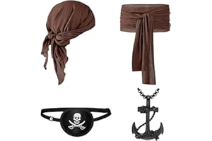 Changchupsem Medieval Renaissance Pirate Bandana and Large Sash Belt, Pirate Headband Waist Belt with Eye Patch&Necklace.