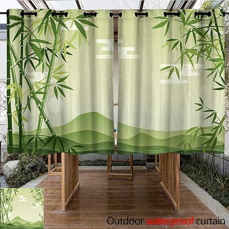 Amazon Com Sliding Door Curtain Green Leaf Abstract Bamboo Trees
