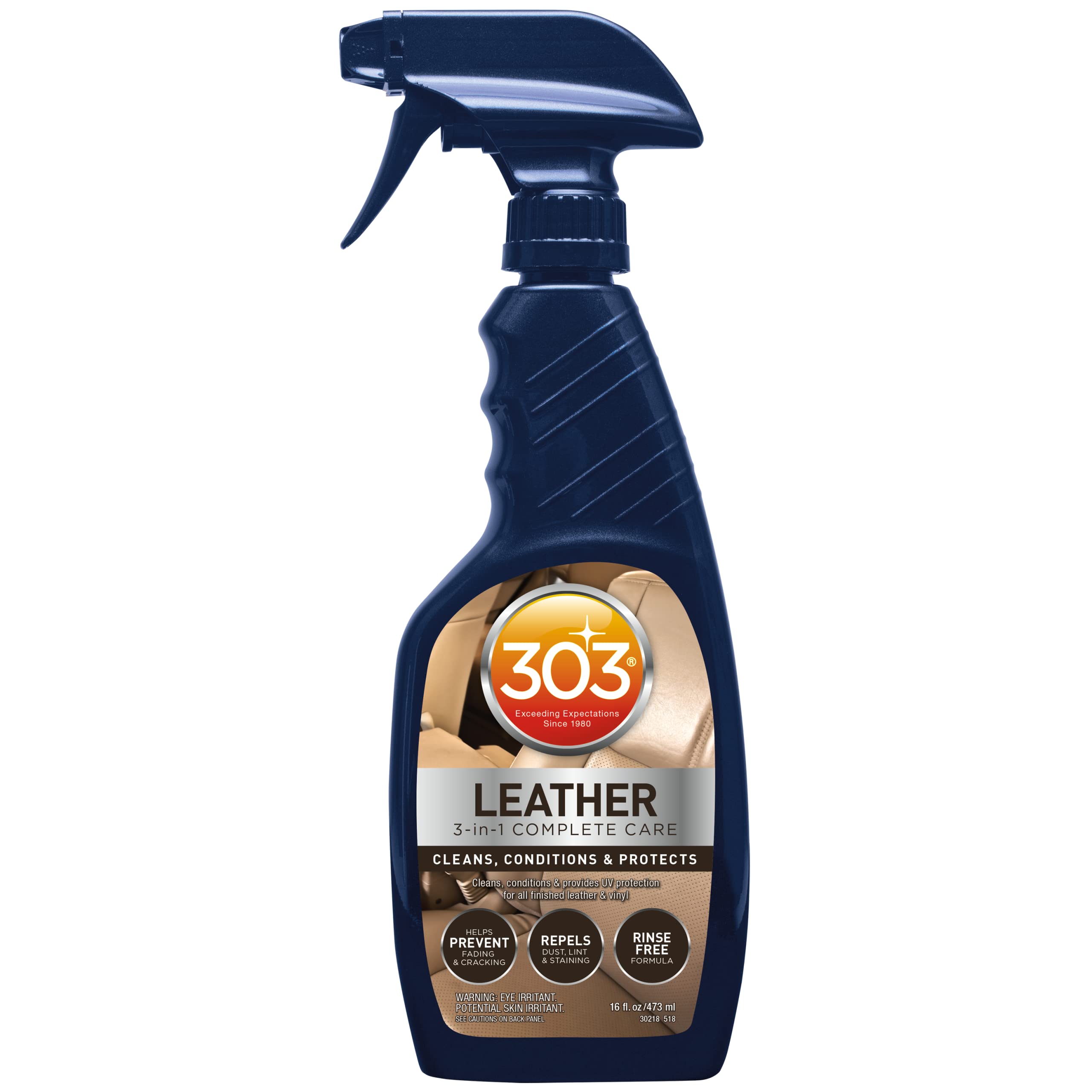 Photo 1 of 303 Products Leather 3-In-1 Complete Care - Cleans, Conditions, & Protects - Helps Prevent Fading & Cracking - Rinse Free Formula - Repels Dust, Lint, & Staining, 16 fl. oz. (30218CSR) Packaging May Vary
