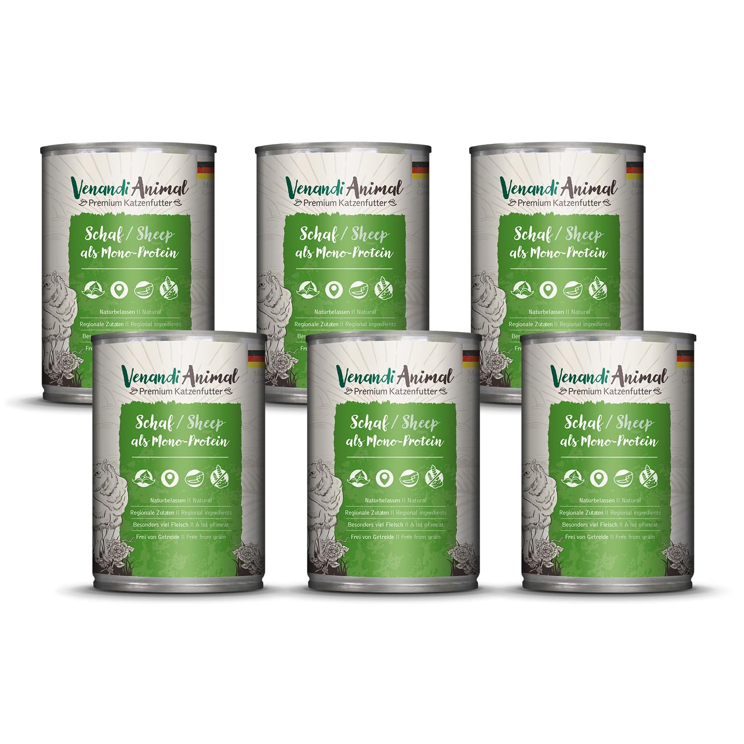 Venandi Animal Premium Cat Food, Sheep as Monoprotein, Wet Food, Grain-Free and Natural, Pack of 6 (6 x 400 g)
