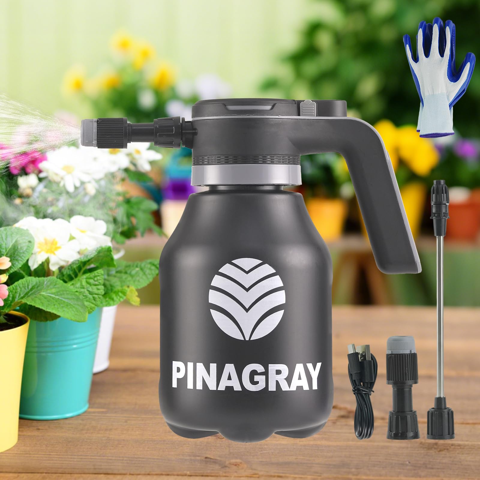 Photo 1 of PinaGray 2L/0.5Gallon Electric Water Sprayer - Rechargeable Battery Powered Mister for Plants, Weeds, Cleaning & pet Cooling, Handheld Sprayer with Nozzle and Extension Wand