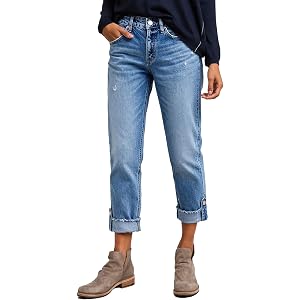 Flamingals Mid Rise Straight Leg Cropped Jeans for Women