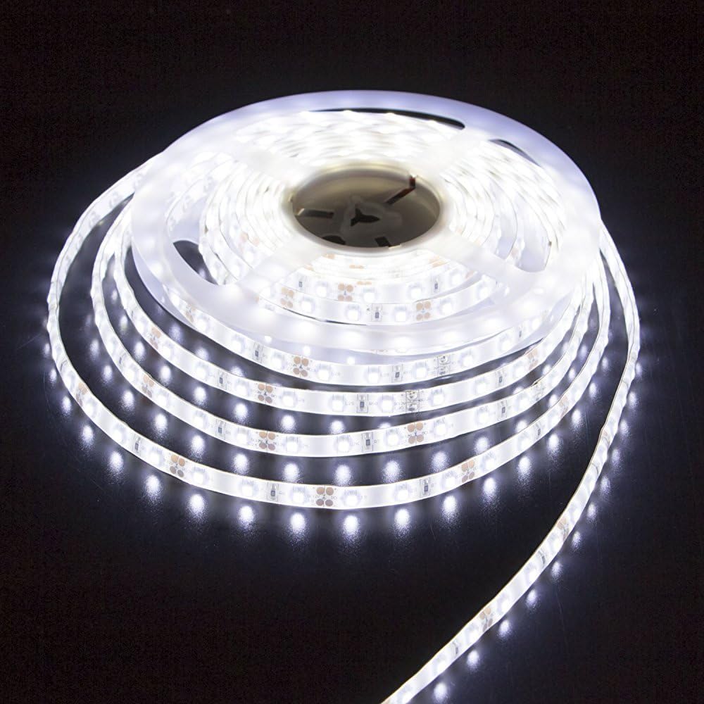 LEDMY Flexible Led Light Strips UL(E477884) certification DC12V 24W SMD3528 300LEDs Easy Waterproof Led indoor lighting Cool White 6000K 5Meter/ 16.4Feet Using for Gardens, Homes, Kitchen, Car and Bar