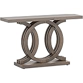 LITTLE TREE Entryway Console Table, Farmhouse Wood 55 inches Hallway Table with Geometric Base, Vintage Long Narrow Sofa Table for Living Room - Brown