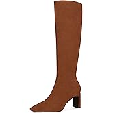 MUCCCUTE Campus Knee High Boots for Women Wide Calf Square Toe Chunky Block Low Heel Tall Long Boots Pull On