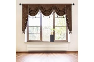 ELKCA Double-Sided Chenille Waterfall Valance for Living Room Chocolate Window Curtains Valance for Bedroom (Chocolate, W79 Inch, 1 Panel)