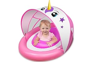 AMENON Baby Float with Canopy, UPF50+ Sun Protection, Dual Air Chambers, Inflatable Baby Pool Float for Age 6-36 Months, Toddler Pool Float wtih Adjustable Safety Seat, 4 Stage Adjustable Sun Canopy