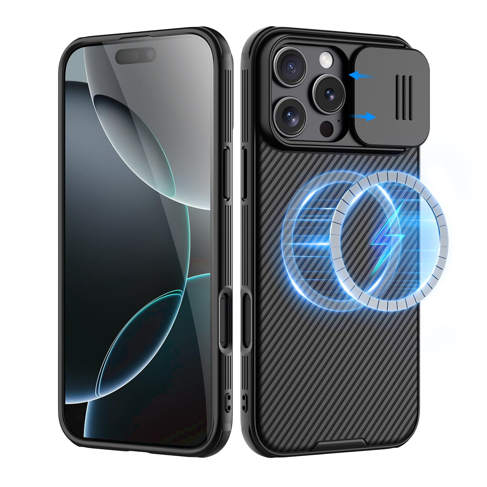 Nillkin for iPhone 16 Pro Case,Compatible with MagSafe,Slider Lens,Military-Grade Protection,Fingerprint-Proof, Drop-Proof,Slim Stylish,Compatible with iPhone 16 Pro 6.3",Black