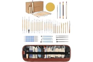 TEMONTIAN Pottery Clay Sculpting Tools,Polymer Clay Tools, Sculpting Clay,44Pcs Double Sided Ceramic Clay Carving Tool Set Wi