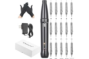 YBEAUTY Eyebrow Tattoo Wired Machine Kit - Corded Micropigmentation Eyeliner Pen with 15pcs Cartridges Needles for Brow Eyeliner Lip Microblading (Black)