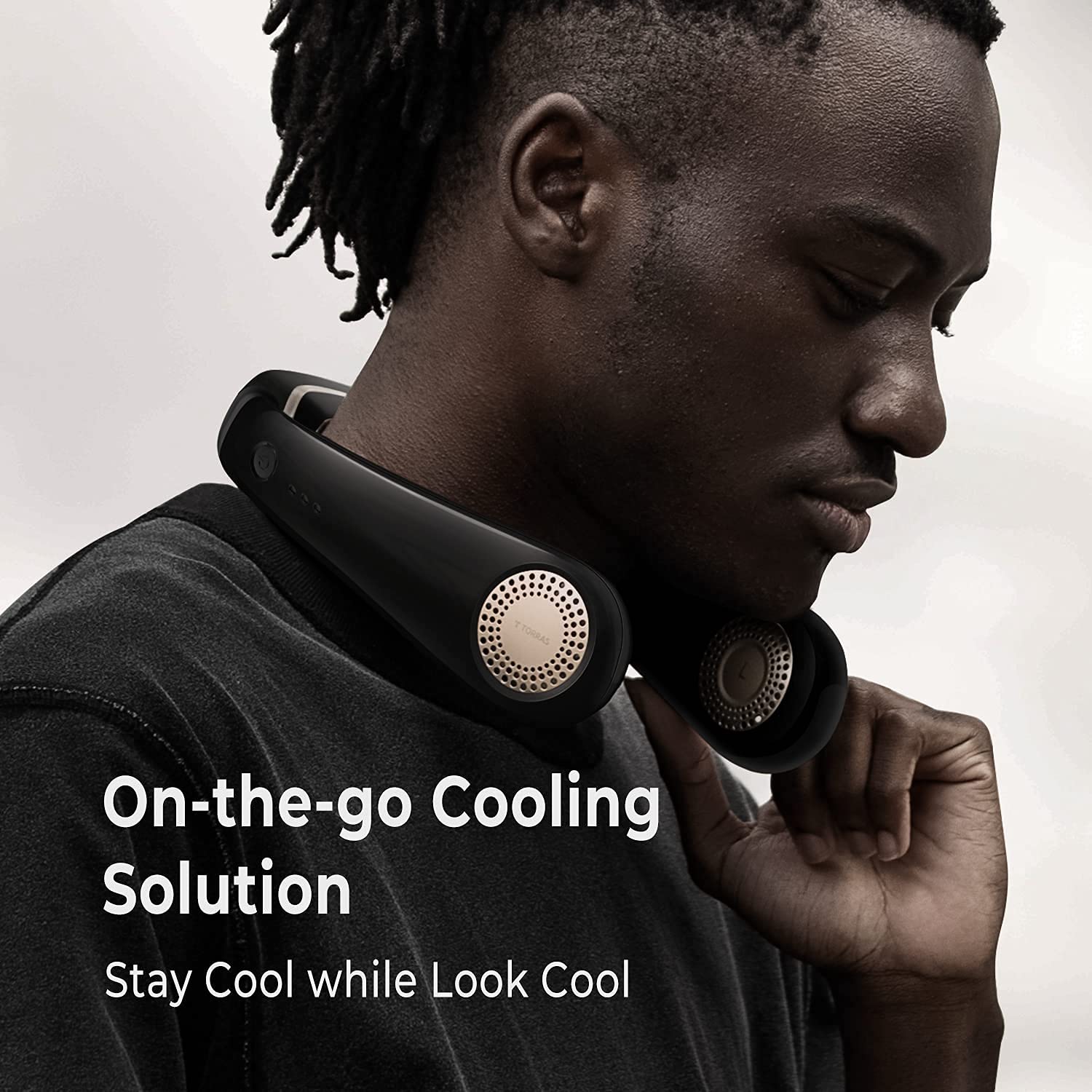 TORRAS Coolify Portable Neck Fan Air Conditioner, Rechargeable Hands Free Semiconductor Cooling Bladeless Fan, Leafless Mini USB Fan for Outdoor/Home/Office, 3 Speeds, Brilliant Black