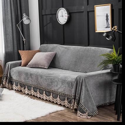 Plush Sofa Slipcover Vintage Lace Suede Couch Cover European Anti
