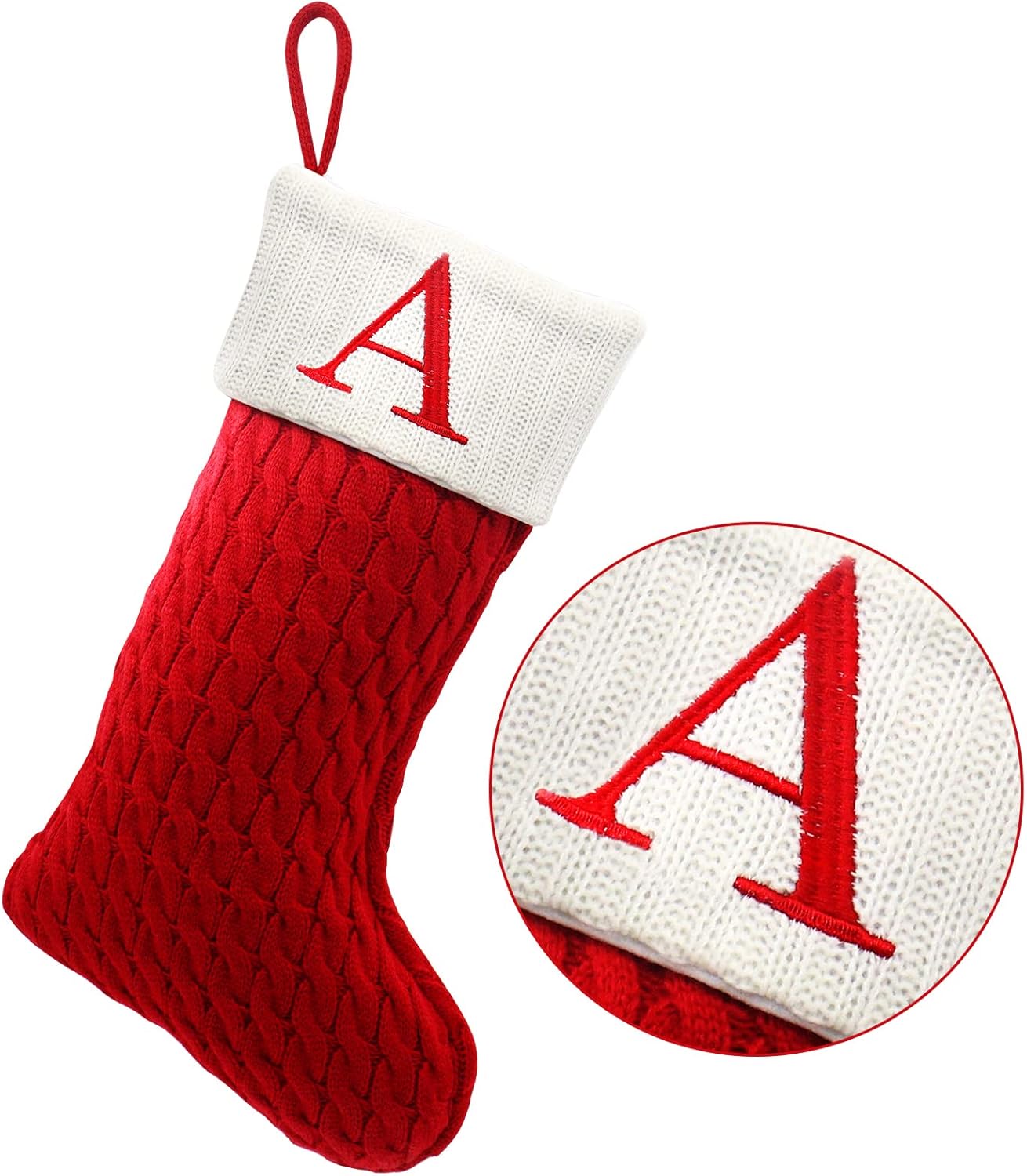Stockings & Holders - ZOEA 20 Inches Christmas Stockings with Initials, Large Embroidered Letter Knit Christmas Stocking for Family Holiday Decorations and Xmas Gift (A, Red)