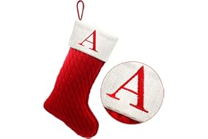 ZOEA 20 Inches Christmas Stockings with Initials, Large Embroidered Letter Knit Christmas Stocking for Family Holiday Decorations and Xmas Gift (A, Red)
