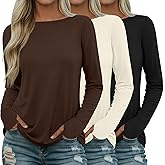 Riyiper 3 Pack Women's 95% Cotton Long Sleeve Shirt with Thumb Hole, Boat Neck Casual Tunic Tops 2025 Fall Trendy Basic Tees
