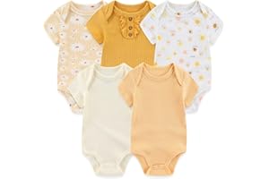 MAMIMAKA Newborn Baby Short Sleeve Bodysuit Cotton One-Piece Baby Clothes 5-Pack, 0-12 Months