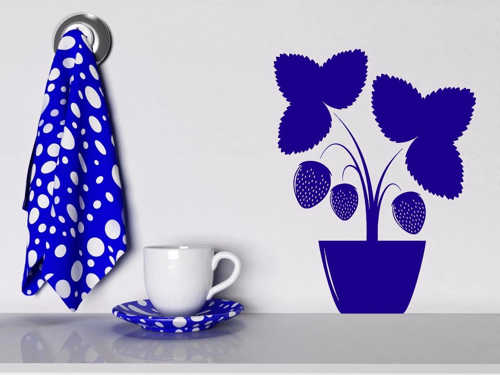 Vinyl Decor Kitchen cafe pot plant strawberries Wall Sticker (n618)