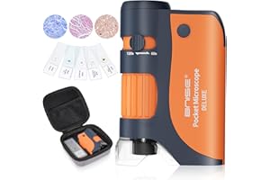 BNISE Portable Mini Microscope, Kids 60X-120X, Handheld with 5 Slides & Case for Lab Study