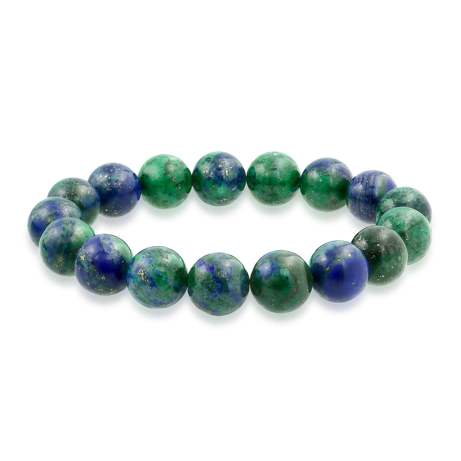 Bling Jewelry Stackable Semi Precious Gemstone Strand Green Blue Azurite Round Ball Bead 12MM Stretch Bracelet For Women Men Unisex