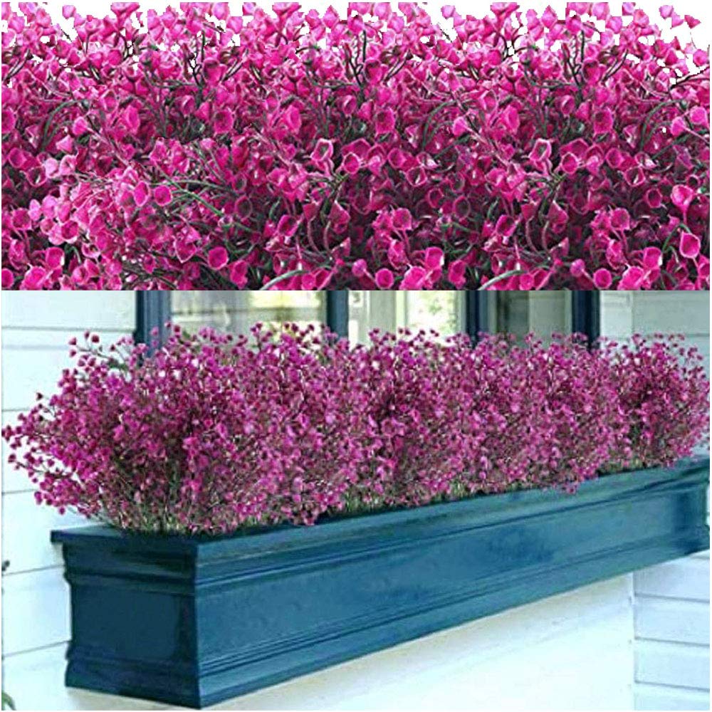 12 Bundles Artificial Shrubs Bushes Artificial Flowers Outdoor UV Resistant Plants Flowers Decorative Artificial Shrubs Bushes for Floral Arrangement, Table Centerpiece, Home Garden Decor (Fuchsia)