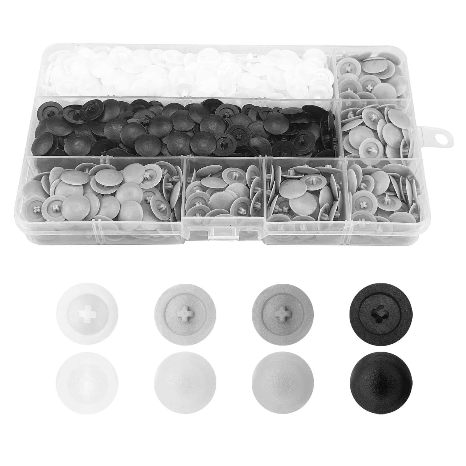 900 Pozi Screw Covers, Plastic Cross Head Screw Caps Fit, Push Fit Furniture Quality Plastic Cap 3mm Diameter Cross Head Screws (Black, White, Dark Grey, Light Grey)