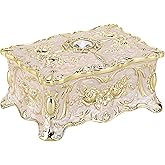 Hipiwe Vintage Jewelry Box, Small Enameled Trinket Box Organizer Rectangular Treasure Chest Box Jewelry Decorative box Keepsake Gift Box Case for Women,3.7x 2.7x 2 inch