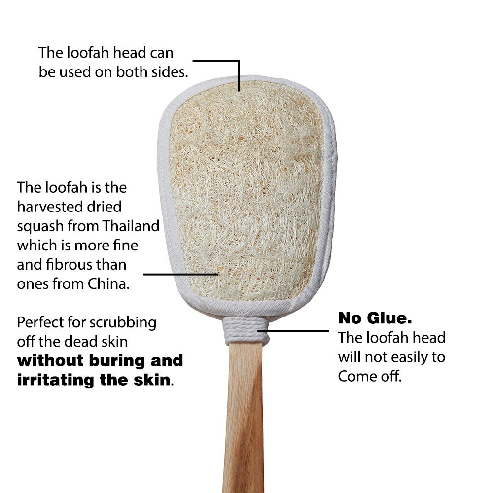 FAAY 2 Pack Natural Loofah Back Scrubber, 17” Long Teakwood Handle