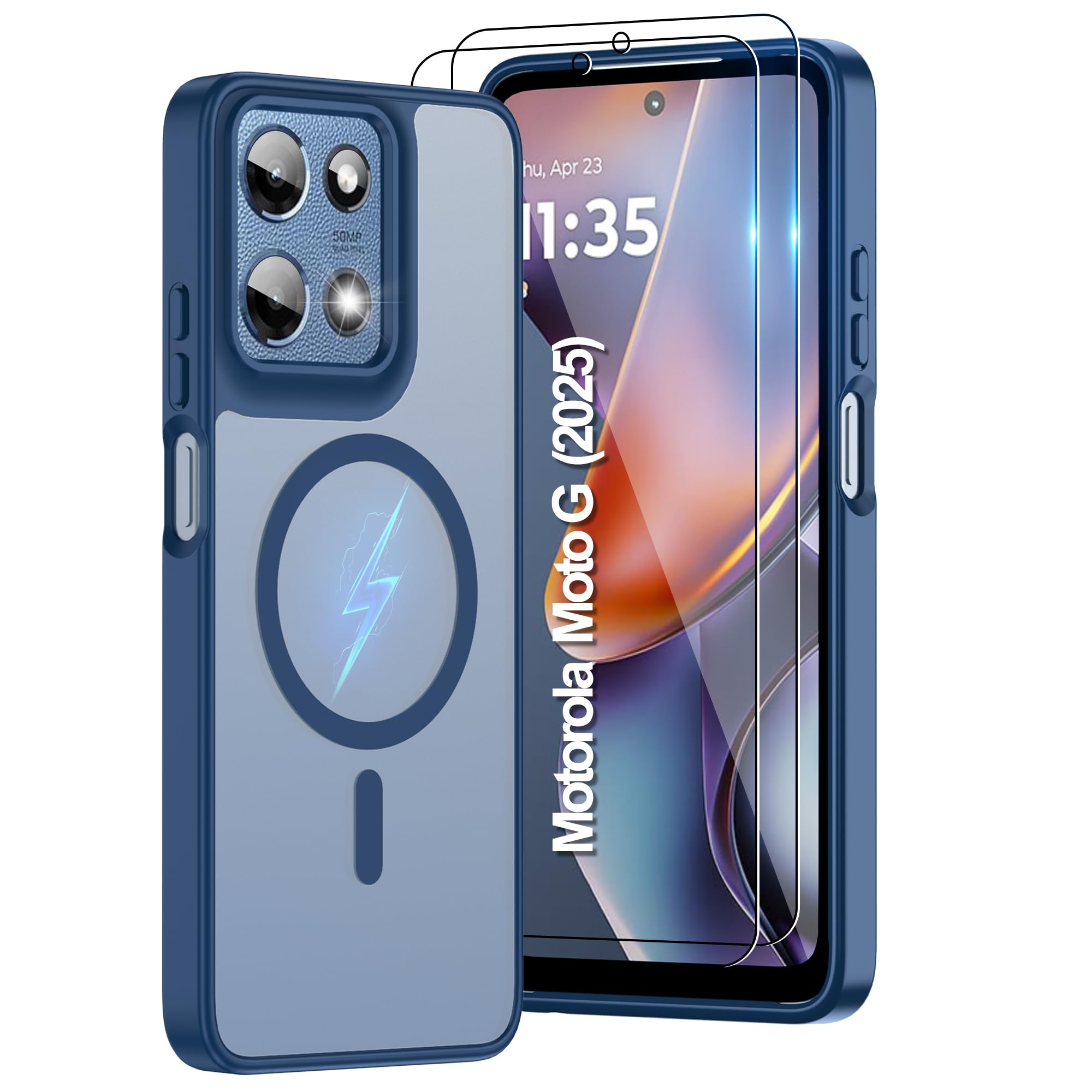 Compatible for Motorola Moto G 2025/2026 Case & Moto G PIay 2026 Case: [Mag-Safe Fit] with 2pc Screen Protector,Matte Translucent Soft-Touch Skin & Full Body for Moto G 5g 2025/2026 & G PIay 2026,Blue