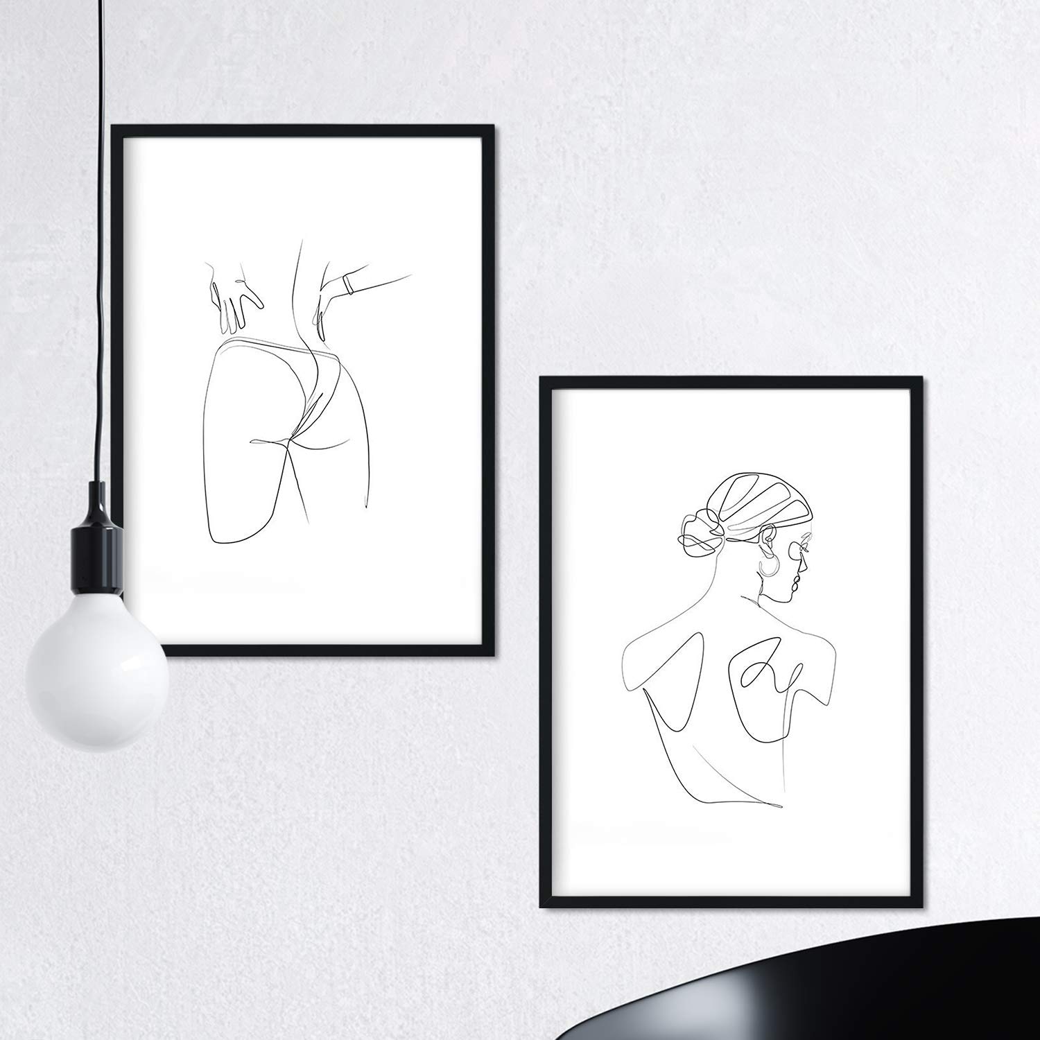 Nacnic Set of 2 sheets of drawings with a single stroke feminine woman back and ass. Posters with a single line. A3 size unframed — image 1