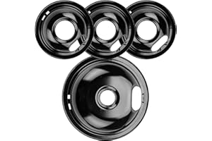 W10290350 W10290353 Porcelain Burner Drip Pans Replacement for Whirlpool Electric Stove Range Top Drip Bowls Includes 1 Large 8-Inch and 3 Small 6-Inch Drip Pans Black by Cenipar