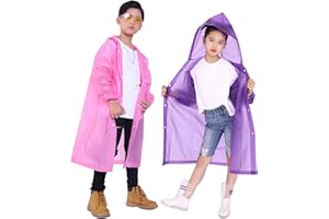 Makonus 2 Pack Rain Ponchos for Kids, Kids Rain Jacket Reusable Rain Coats for Girls and Boys with Hood and Sleeves