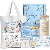 Gifts for Women, 8pcs Ocean Happy Birthday Gifts for Women, Christmas Ideas Inspirational Get Well Soon Gift Baskets Mothers Day Box w/ Seashell Tote Bag for Her Mom Sister Friend Friendship