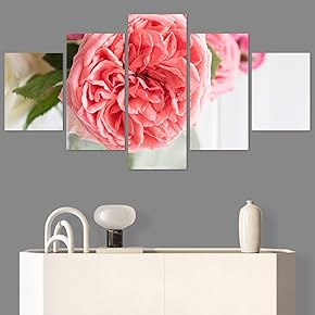 SIGNWIN 5 Panel Canvas Wall Art Pink and...