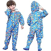 JiAmy Kids Rain Suit Toddler Hooded Rainsuit Poncho Full Body One Piece Coveralls Raincoat for Girls and Boys 1-7 Years