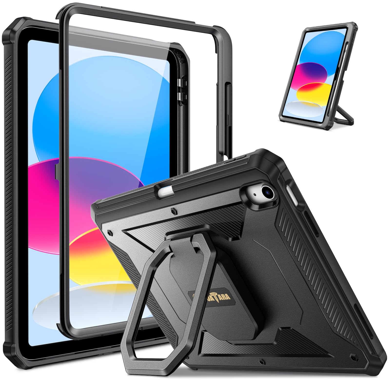 Fintie Case for iPad (A16) 11th Generation 11 Inch (2025), iPad 10th Generation 10.9 Inch - [Tuatara Magic Ring] 360 Degree Rotating Stand Shockproof Rugged Cover with Screen Protector, Black