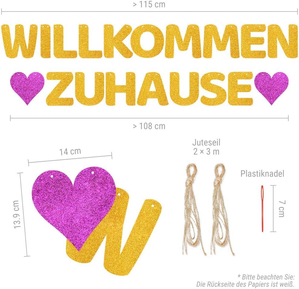 Ecooe Willkommen Zuhause Glitter Banner Fur Familie Partei Dekoration Welcome Home Banner Mit 12stk Wimpeln Und 3m Jute Seil 2 Amazon De Kuche Haushalt
