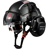SAFEBUILDER Industrial Safety Helmet with Visor Ear Muffs Hard Hat with Visor Vented Hardhats Construction Work Head Protection ANSI