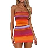 Hupplle Women's 2025 Floral Mini Bodycon Dress Sexy Strapless Tube Ruched Stretchy Party Club Night Out Short Outfits Dresses