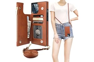 Bocasal Crossbody Wallet Case for iPhone 12 Pro Max with Card Holder,Zipper Card Slot Protector Shockproof Purse Cover with Removable Cross Body Strap 6.7 Inch(Brown)