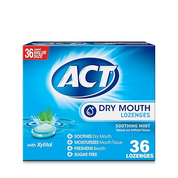 ACT DRY MOUTH LOZENGES WITH XYLITOL, SOOTHING MINT, 36 LOZENGES