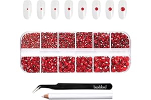 Beadsland Rhinestones for Makeup,8 Sizes 2500pcs Red Flatback Rhinestones Eye Gems for Nails Crafts with Tweezers and Wax Pencil,Siam,SS4-SS30