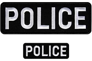 Yaveron 2 Pcs Police Patch Hook and Loop Embroiderd Police Patches for Police Vest Uniforms Jacket, 1pcs Large and 1 Pcs Small（Black）