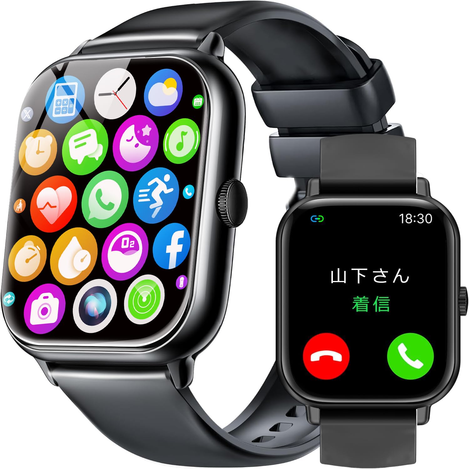 Smart Watch, Multi-functional Bluetooth Call Function, Compatible with iPhone, Android, 1.83-inch Large Screen, SMS/Line Message Notifications, Activity Meter, Wristwatch, Sports Watch